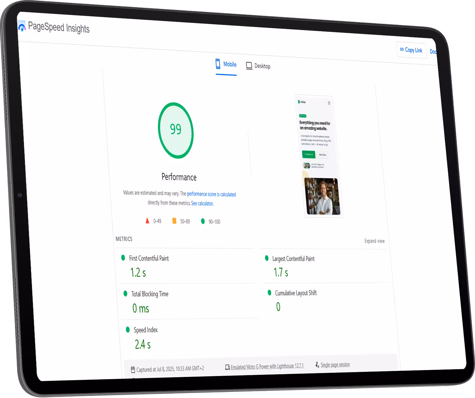 iPad showing the web page of brighton.dog